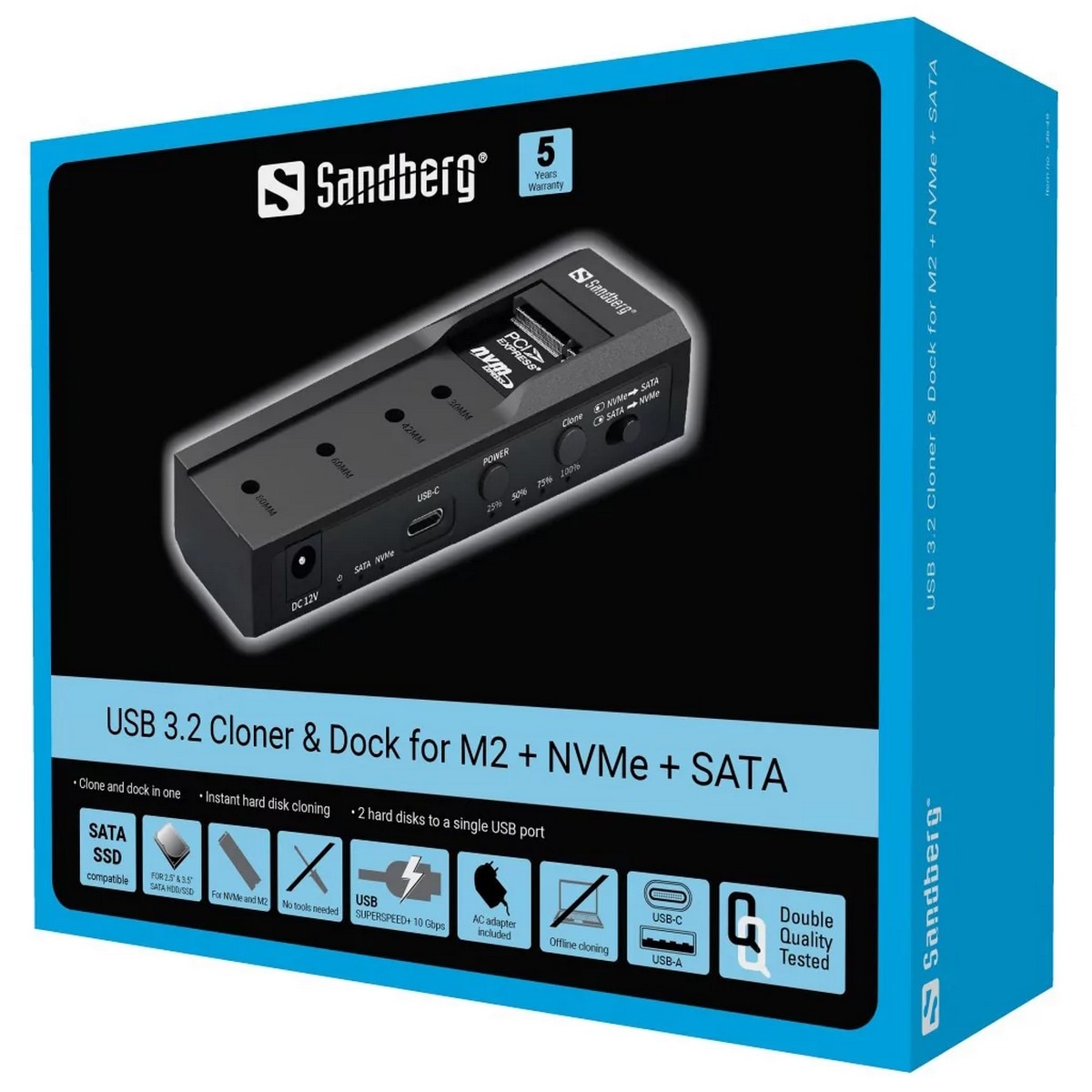 Clonador e Base de Ligação Sandberg USB 3.2 para M2 + NVMe + SATA 10
