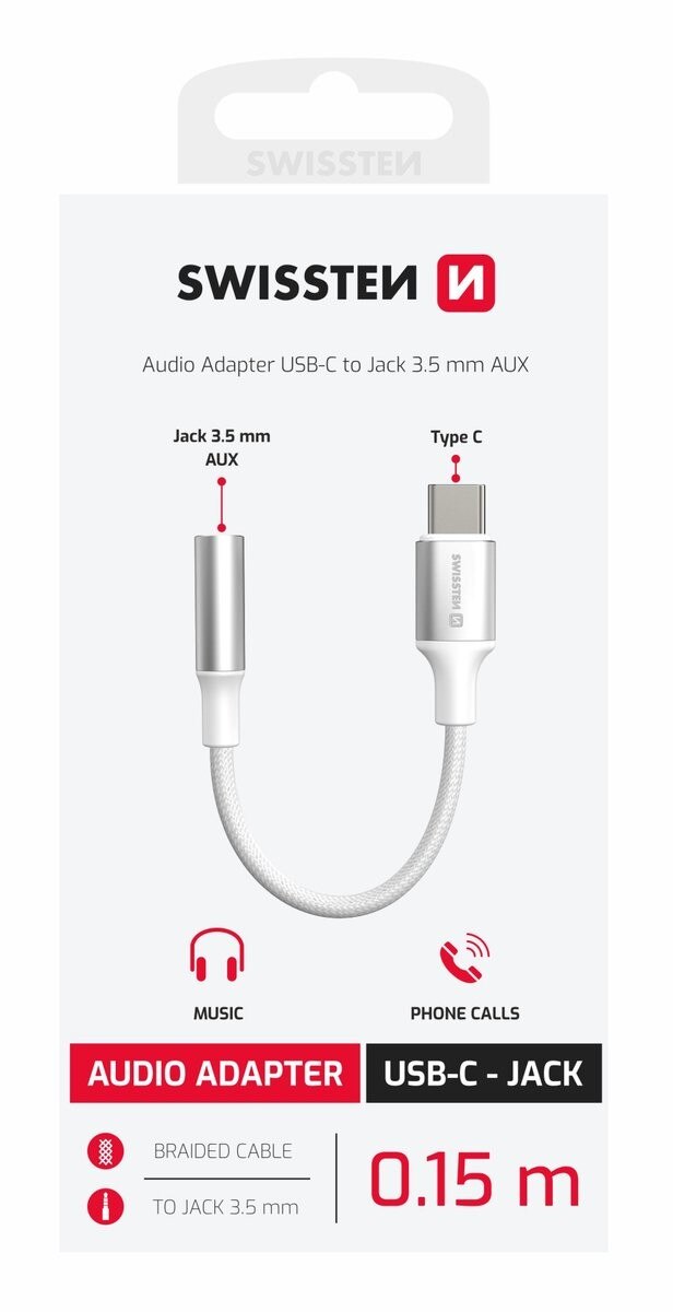 Cabo Swissten Têxtil USB-C Mini-Jack - Branco 2