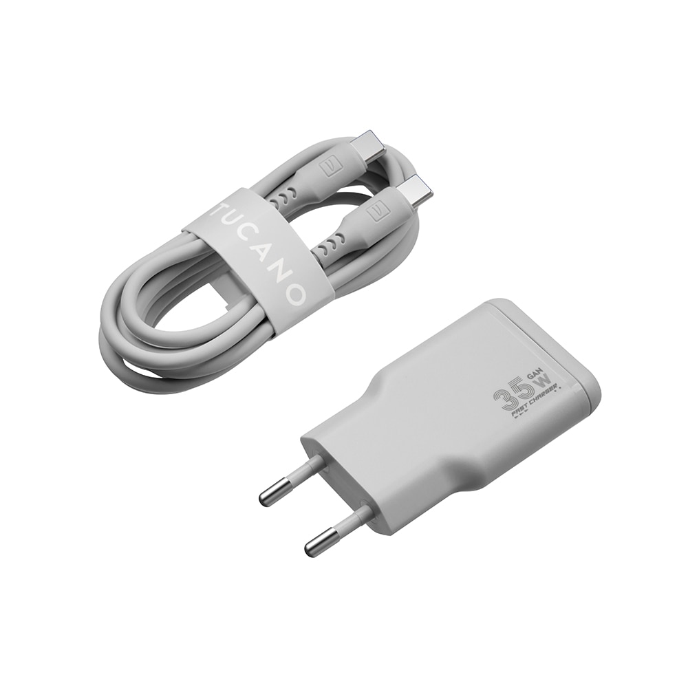 Imagem 0 de Carregador Parede Tucano - Power Kit GaN 35W + Cabo USB-C - Silver