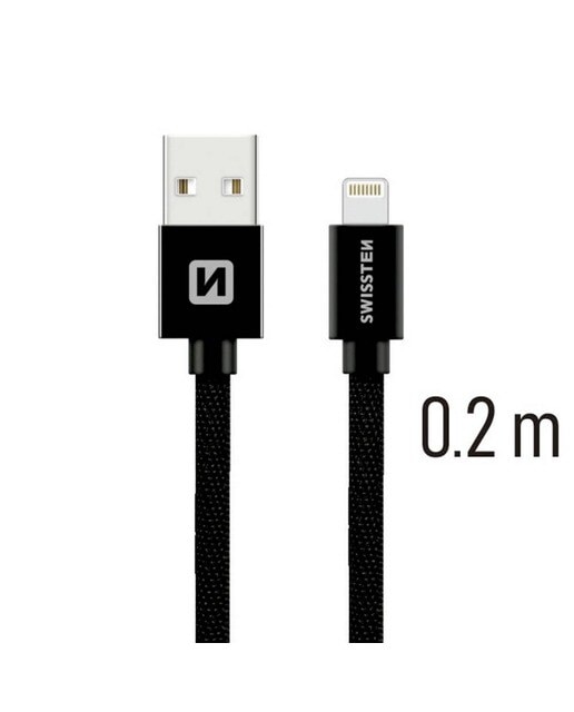 Cabo Swissten Textile USB-A para Lightning 3A 0.2m - Preto 1
