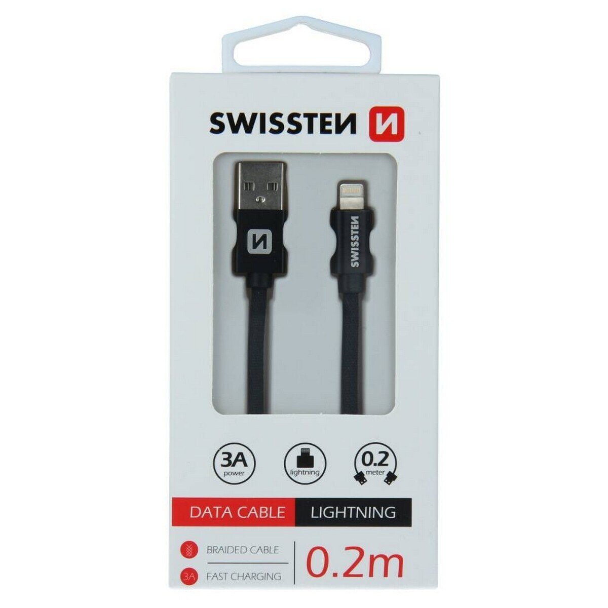 Cabo Swissten Textile USB-A para Lightning 3A 0.2m - Preto 6