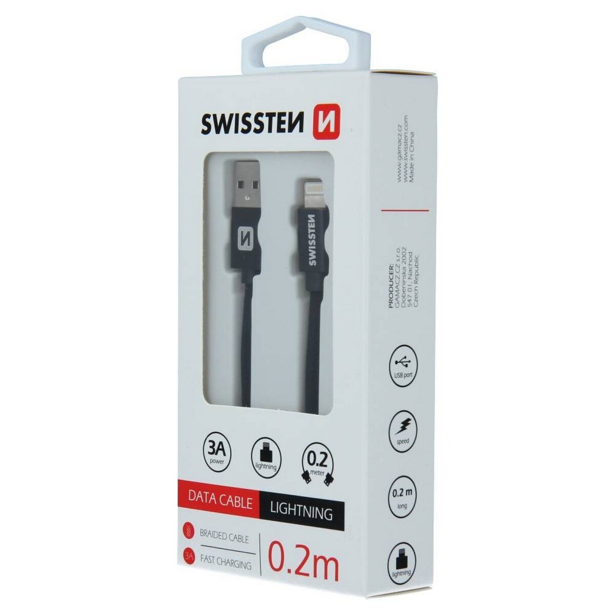 Cabo Swissten Textile USB-A para Lightning 3A 0.2m - Preto 7