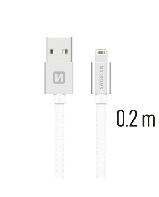 Cabo Swissten Textile USB-A p/ Lightning 3A 0.2m - Cinzento 1