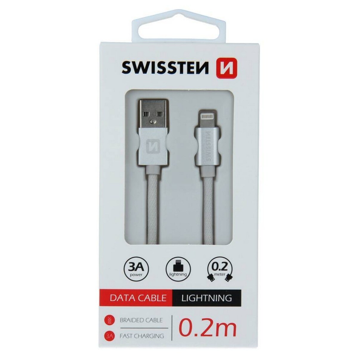 Cabo Swissten Textile USB-A p/ Lightning 3A 0.2m - Cinzento 6