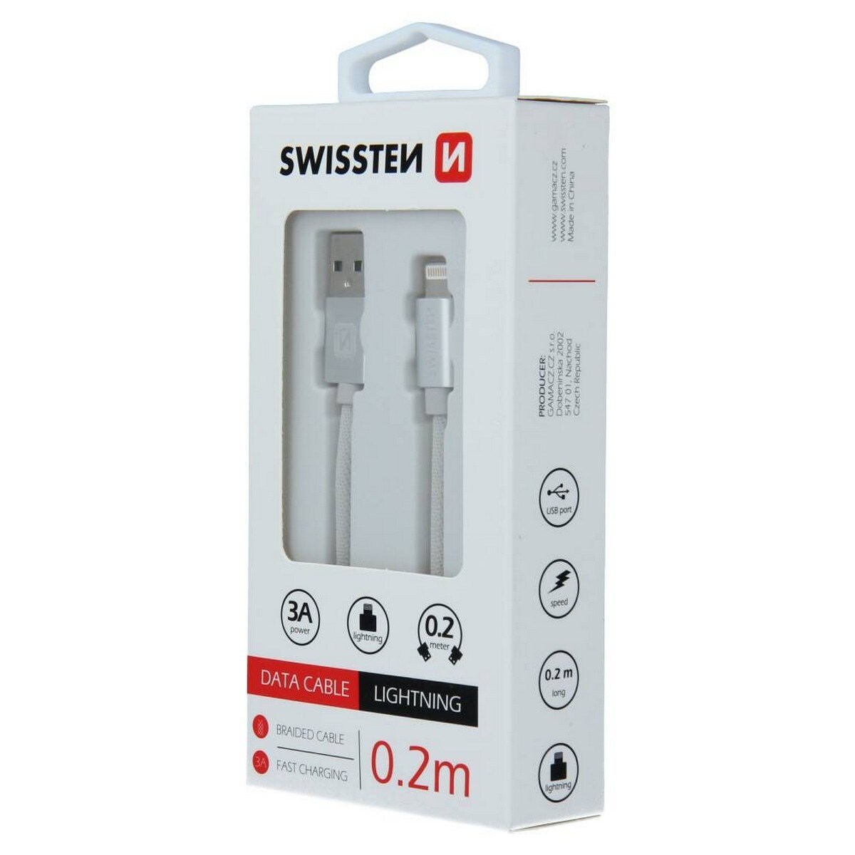 Cabo Swissten Textile USB-A p/ Lightning 3A 0.2m - Cinzento 7