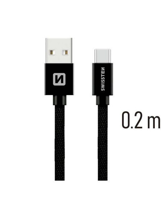Cabo Swissten Textile USB-A para USB-C 3A 0.2m - Preto 1