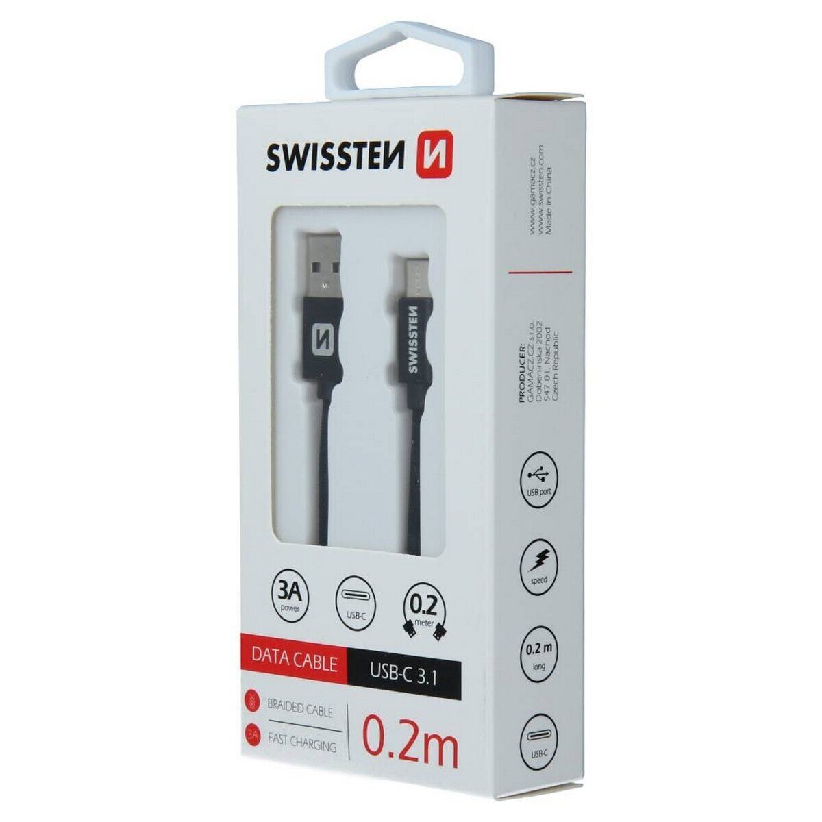 Cabo Swissten Textile USB-A para USB-C 3A 0.2m - Preto 7