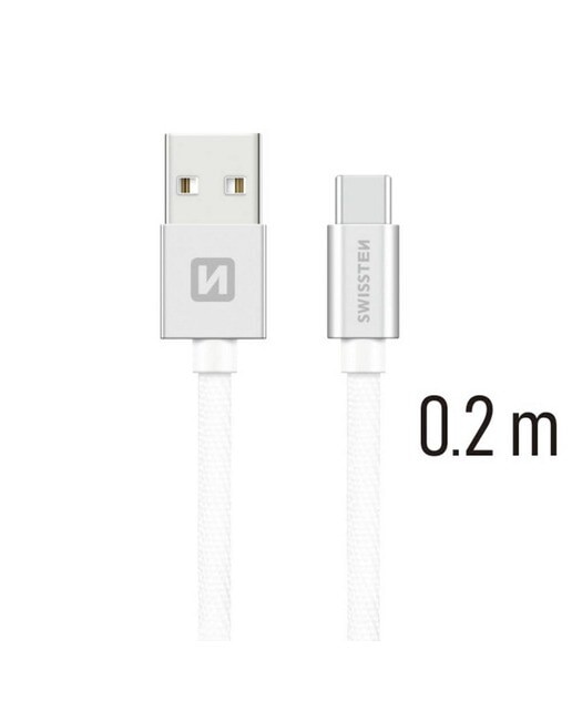 Cabo Swissten Textile USB-A p/ USB-C 3A 0.2m - Cinzento 1