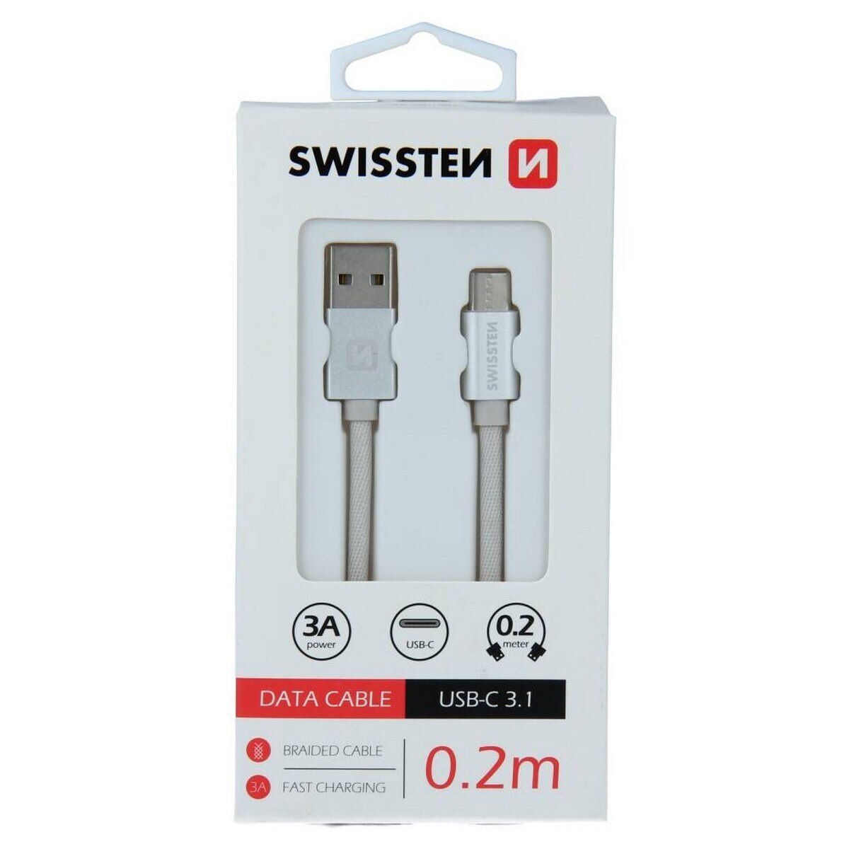 Cabo Swissten Textile USB-A p/ USB-C 3A 0.2m - Cinzento 6