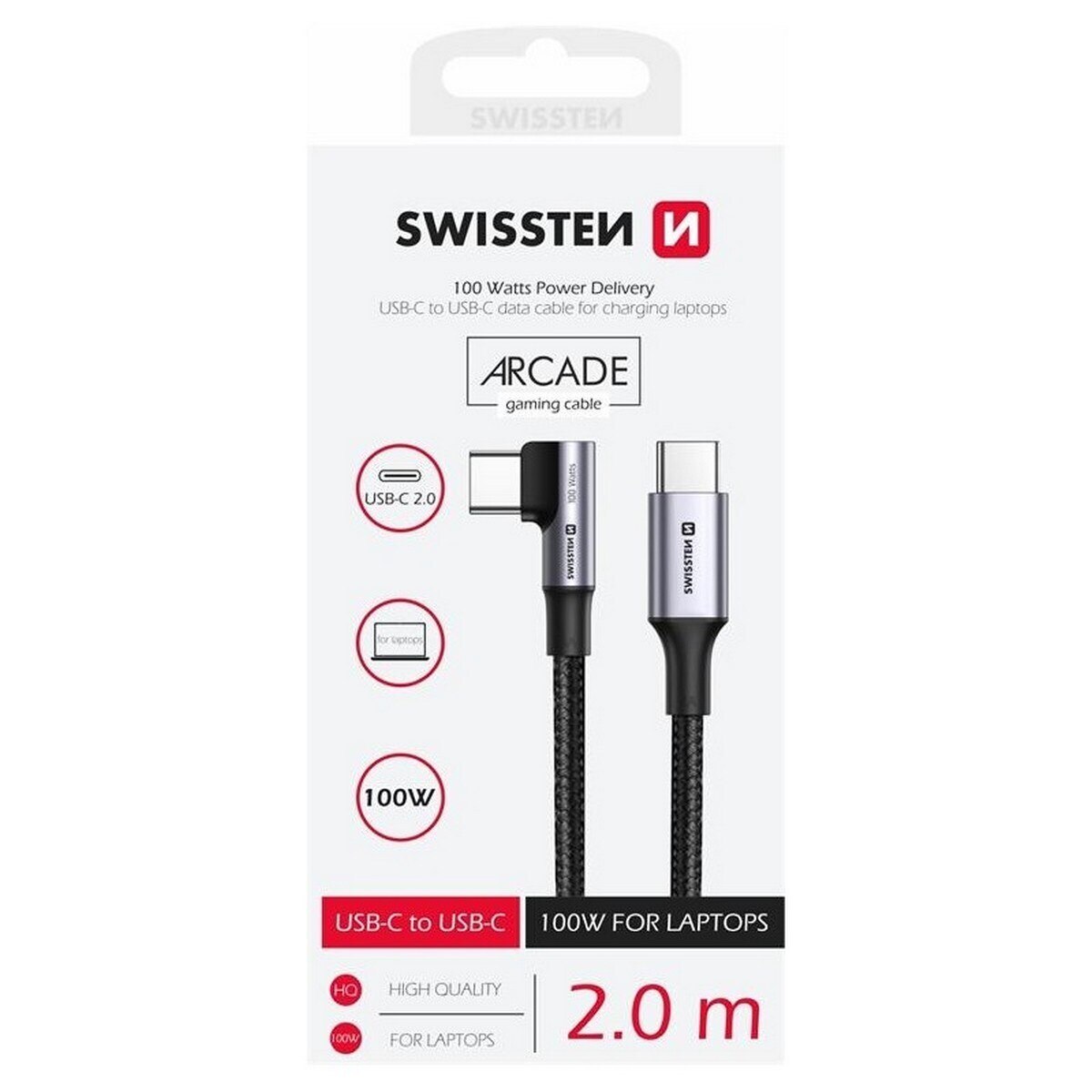 Cabo de dados Swissten USB-C para USB-C 5A (100W) para Computador Portátil 2m - Preto 2