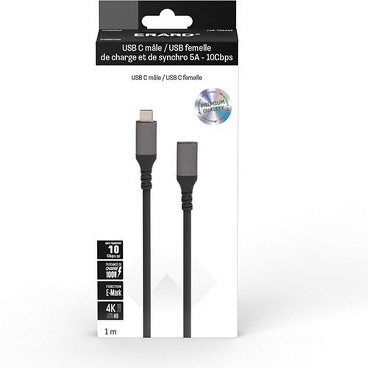 Cabo Erard USB-C (M) para USB-C (F), 1m - Preto 2