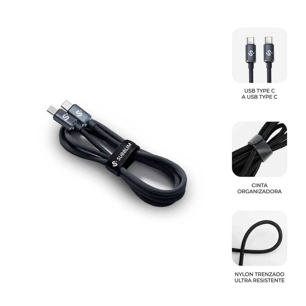 Cabo Subblim Optimus 60W C-C 1m - Preto Preto-2