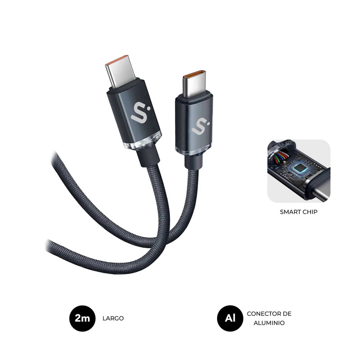 Cabo Subblim Optimus 60W C-C 2m - Preto Preto-2