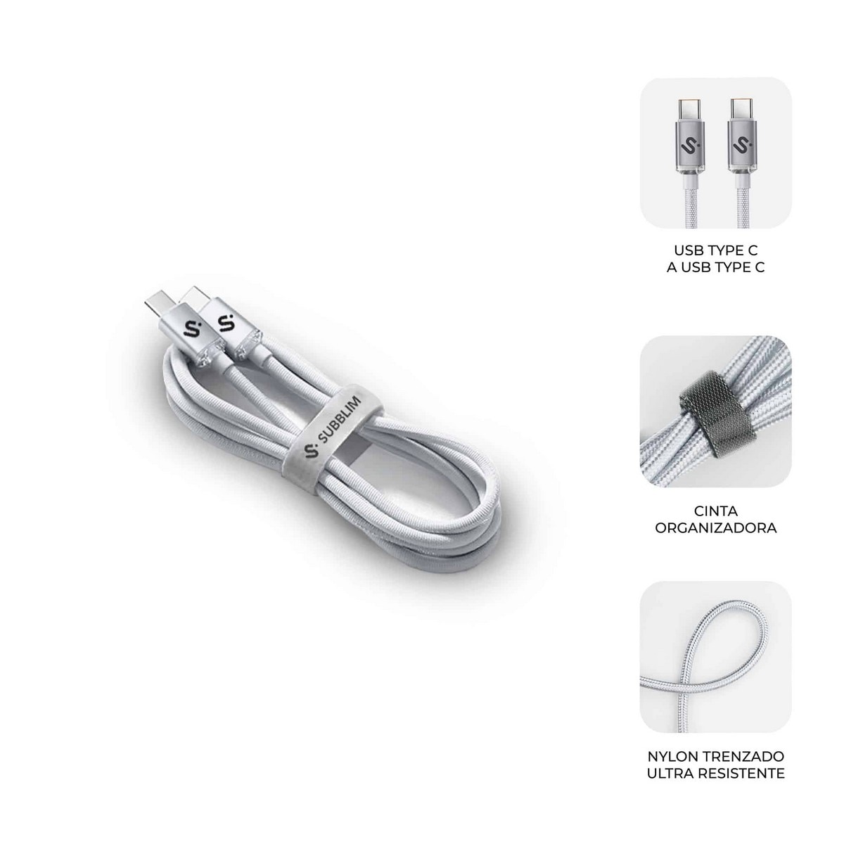 Cabo Subblim Optimus 60W C-C 2m - Branco Branco-5