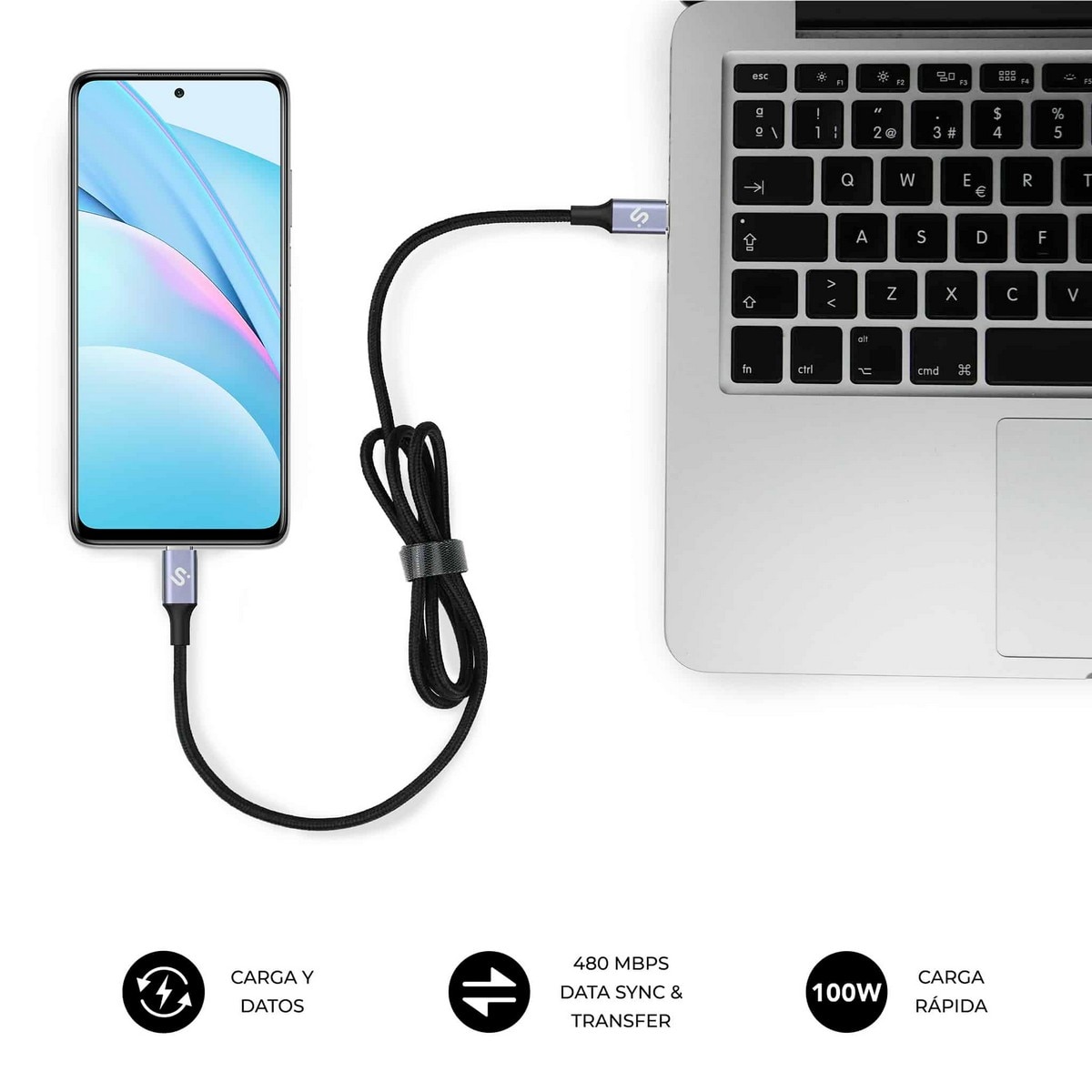 Cabo Subblim Plus 100W C-C 1m - Preto Branco-4