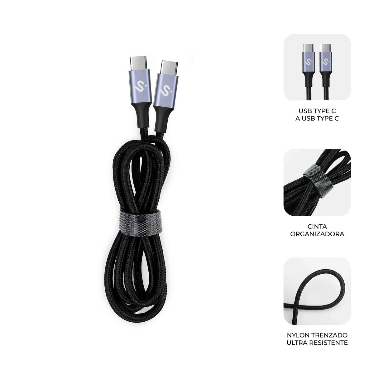 Cabo Subblim Plus 100W C-C 2m - Preto Preto-3