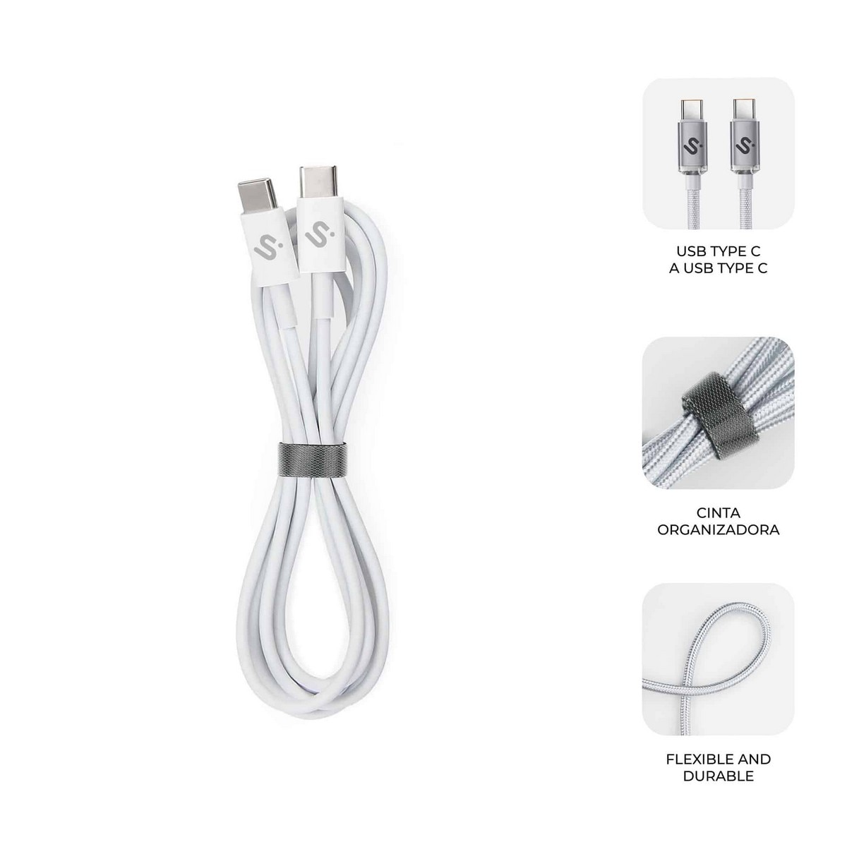 Cabo Subblim Plus 100W C-C 1m - Branco Branco-2