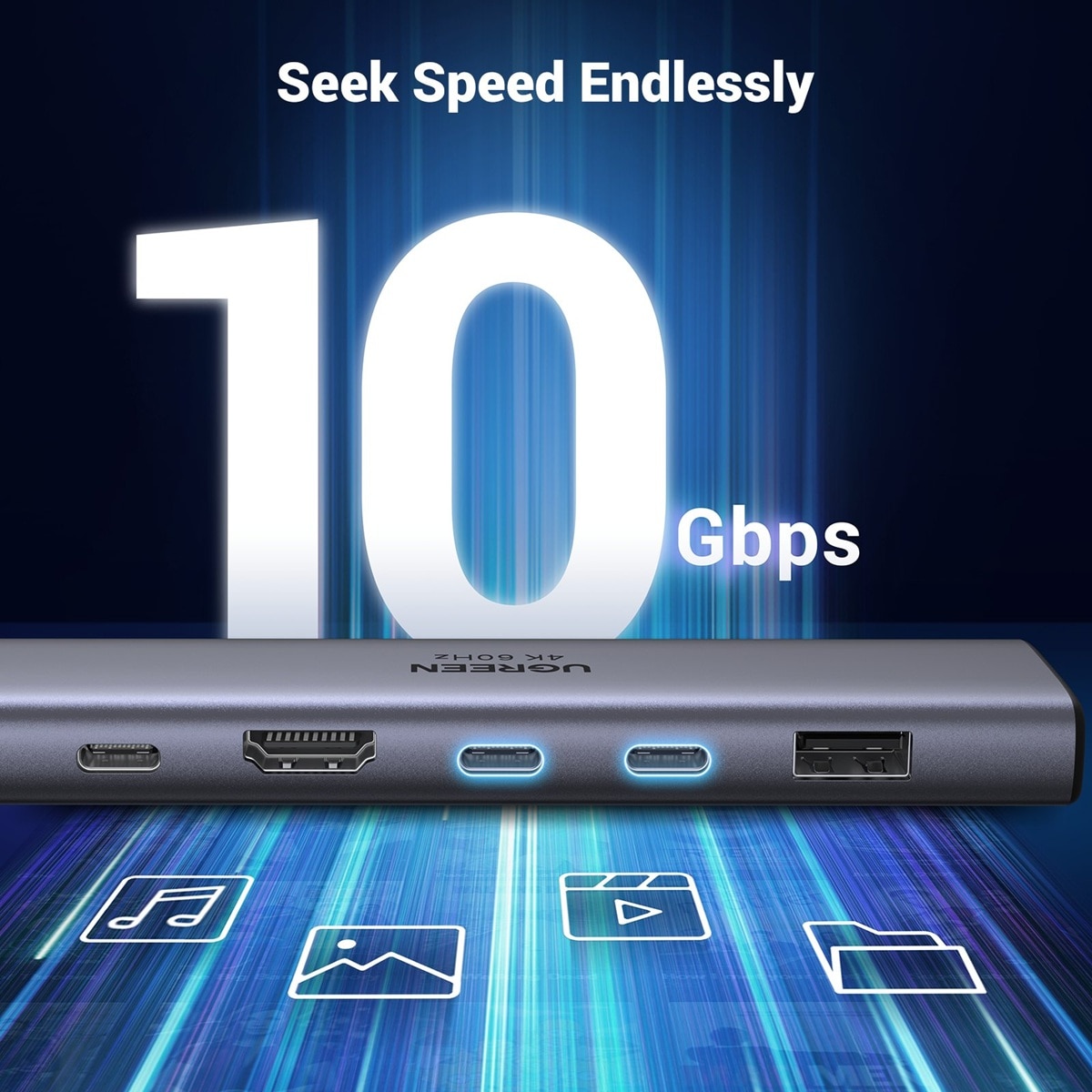 Base de Ligação Ugreen USB-C a HDMI (4K a 60 Hz), 2 Portas USB-C 3.2, USB-A 3.2, SD/TF, PD (100 W) 5