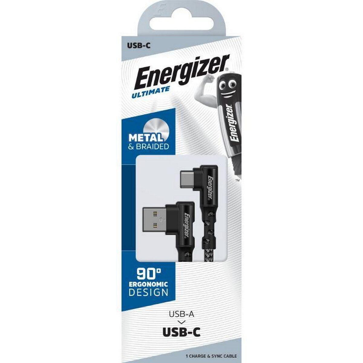 Cabo Energizer 90° USB-C para USB-A, 2m - Preto 2