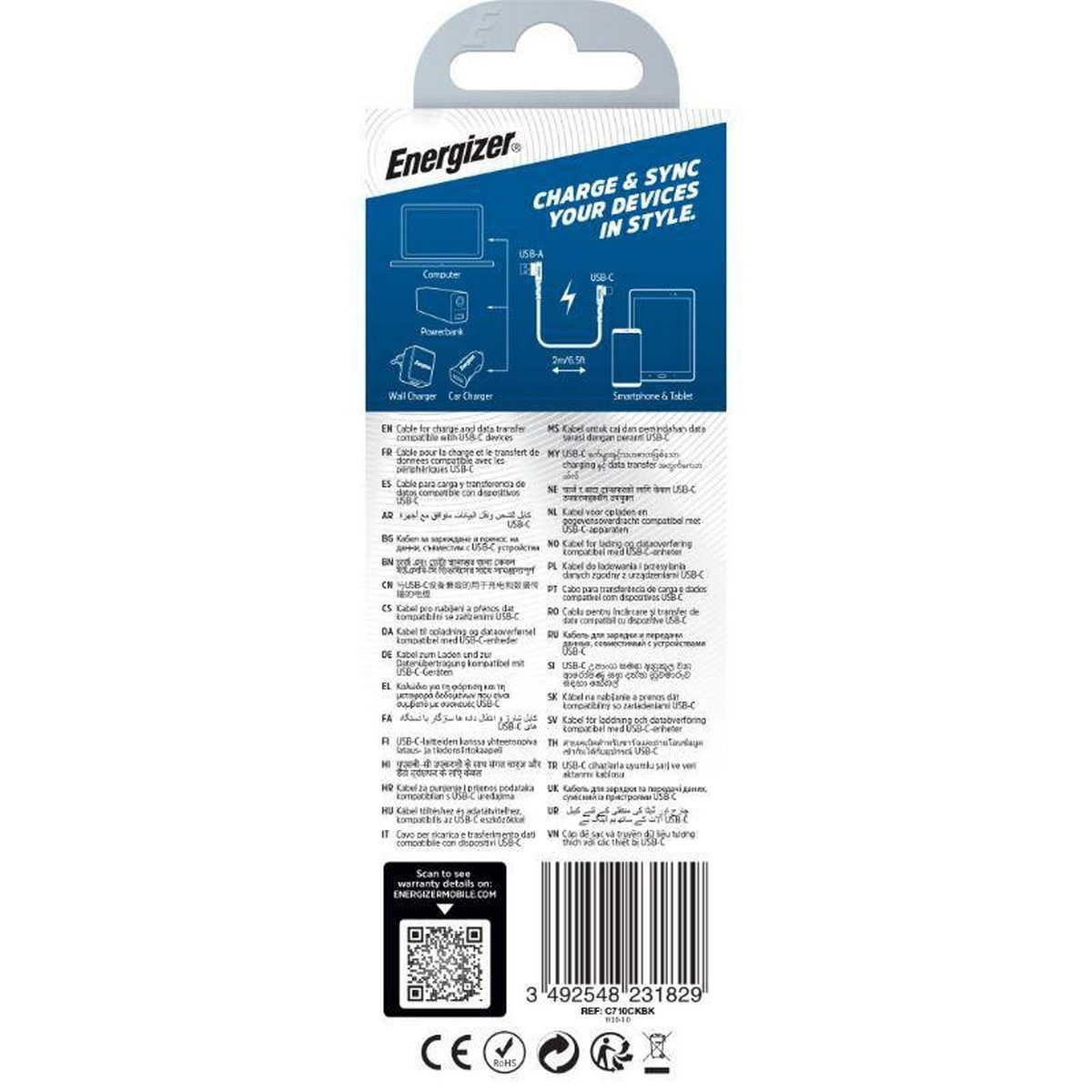 Cabo Energizer 90° USB-C para USB-A, 2m - Preto 3