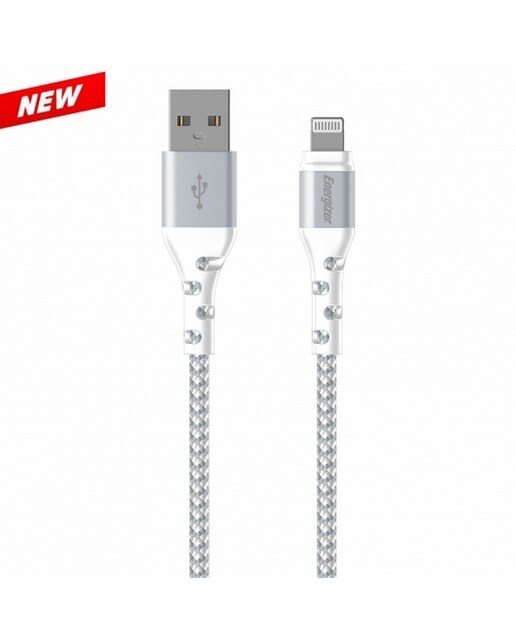 Imagem 0 de Cabo Energizer Metal / Cabo de Nylon Trançado USB-A para Lightning, 2m - Branco