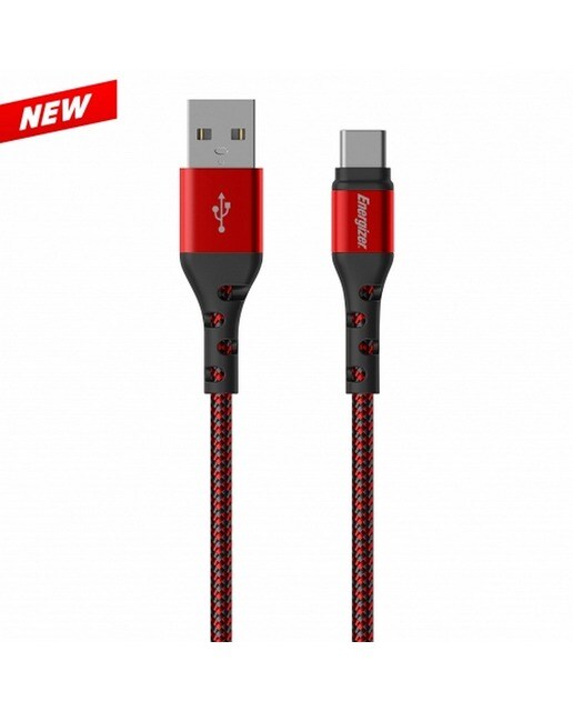 Imagem 0 de Cabo Energizer Metal / Cabo de Nylon Trançado USB-C, 2m - Preto / Vermelho