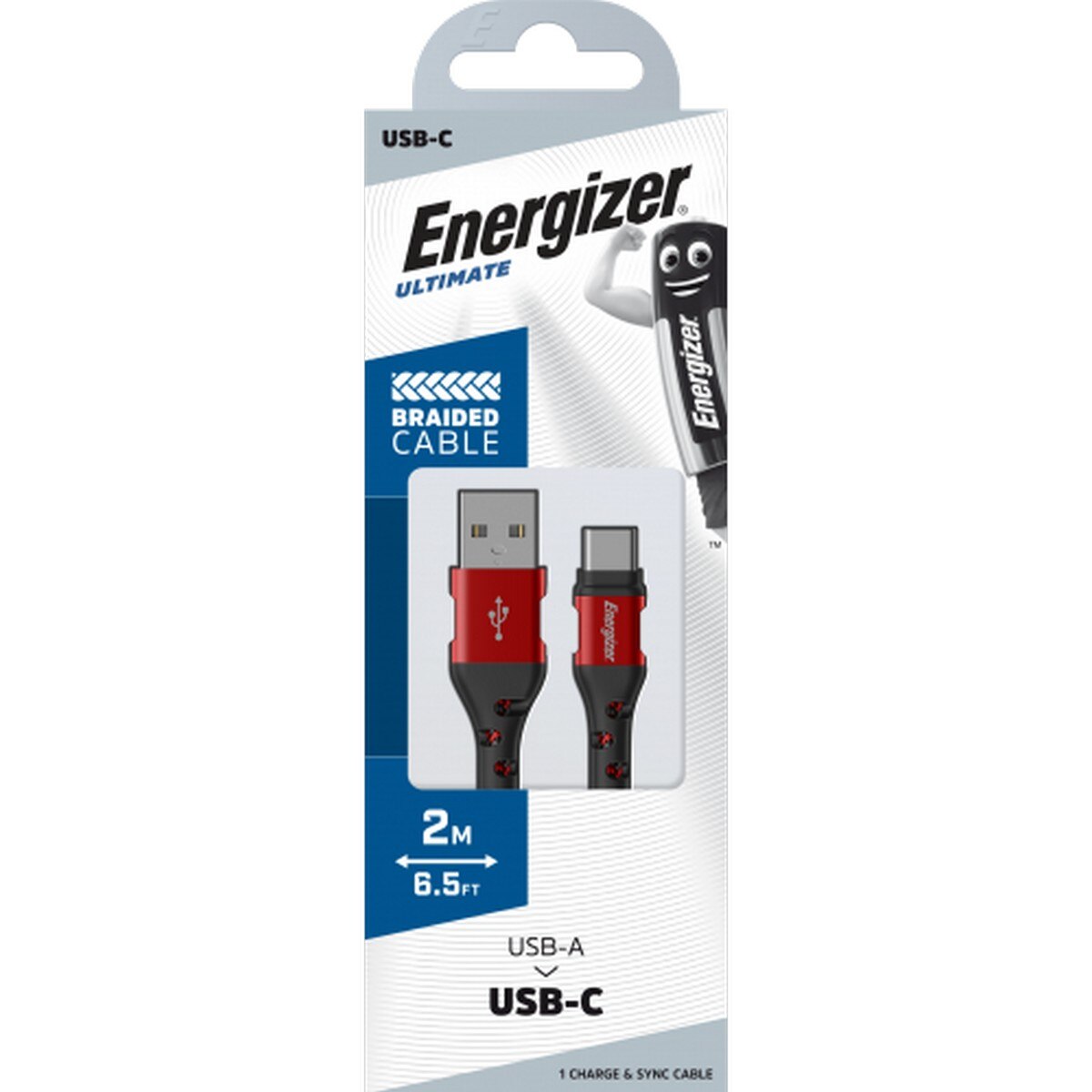 Cabo Energizer Metal / Cabo de Nylon Trançado USB-C, 2m - Preto / Vermelho 2