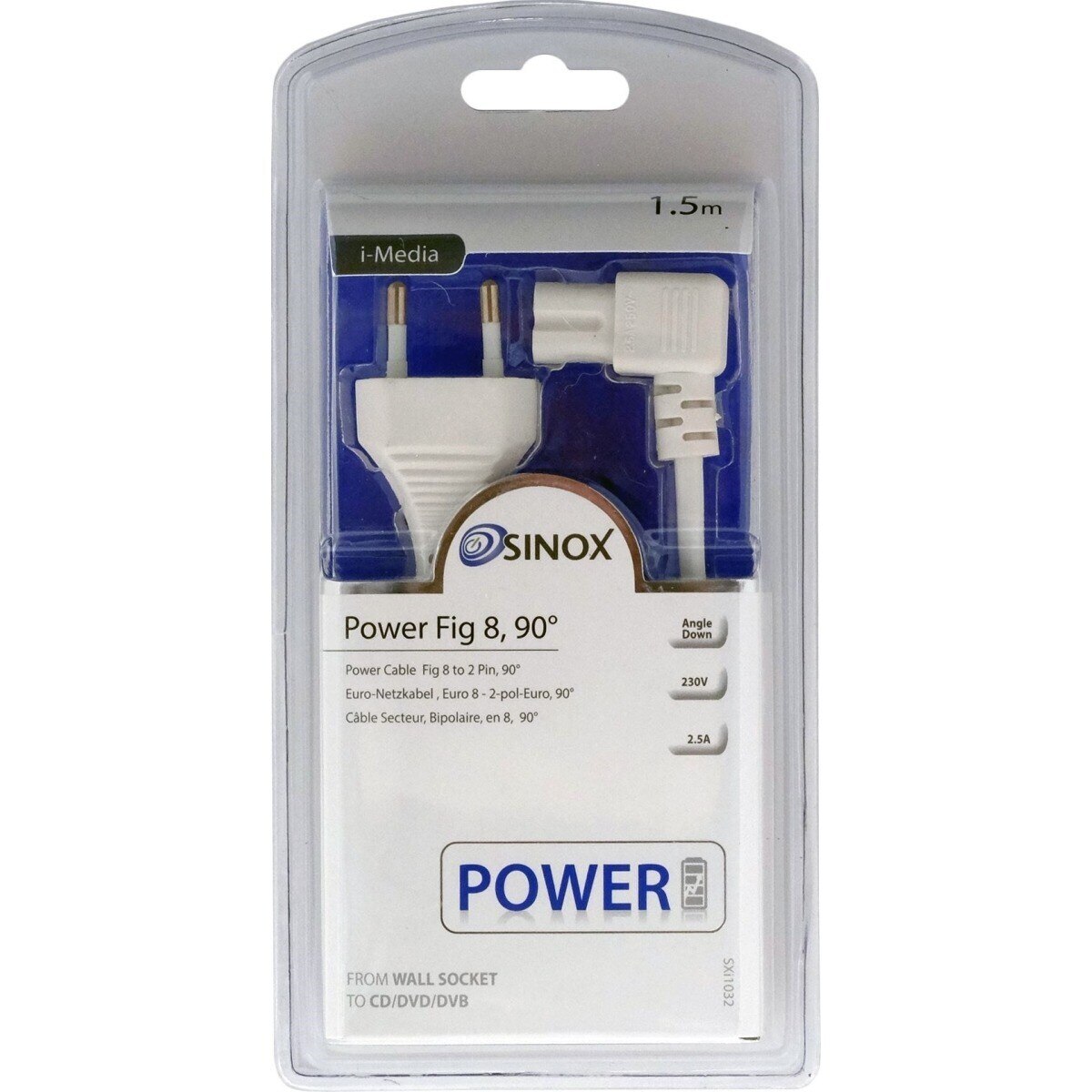 Cabo de alimentação Sinox Tipo 8 / angular 90° (1,5m) - Branco 2