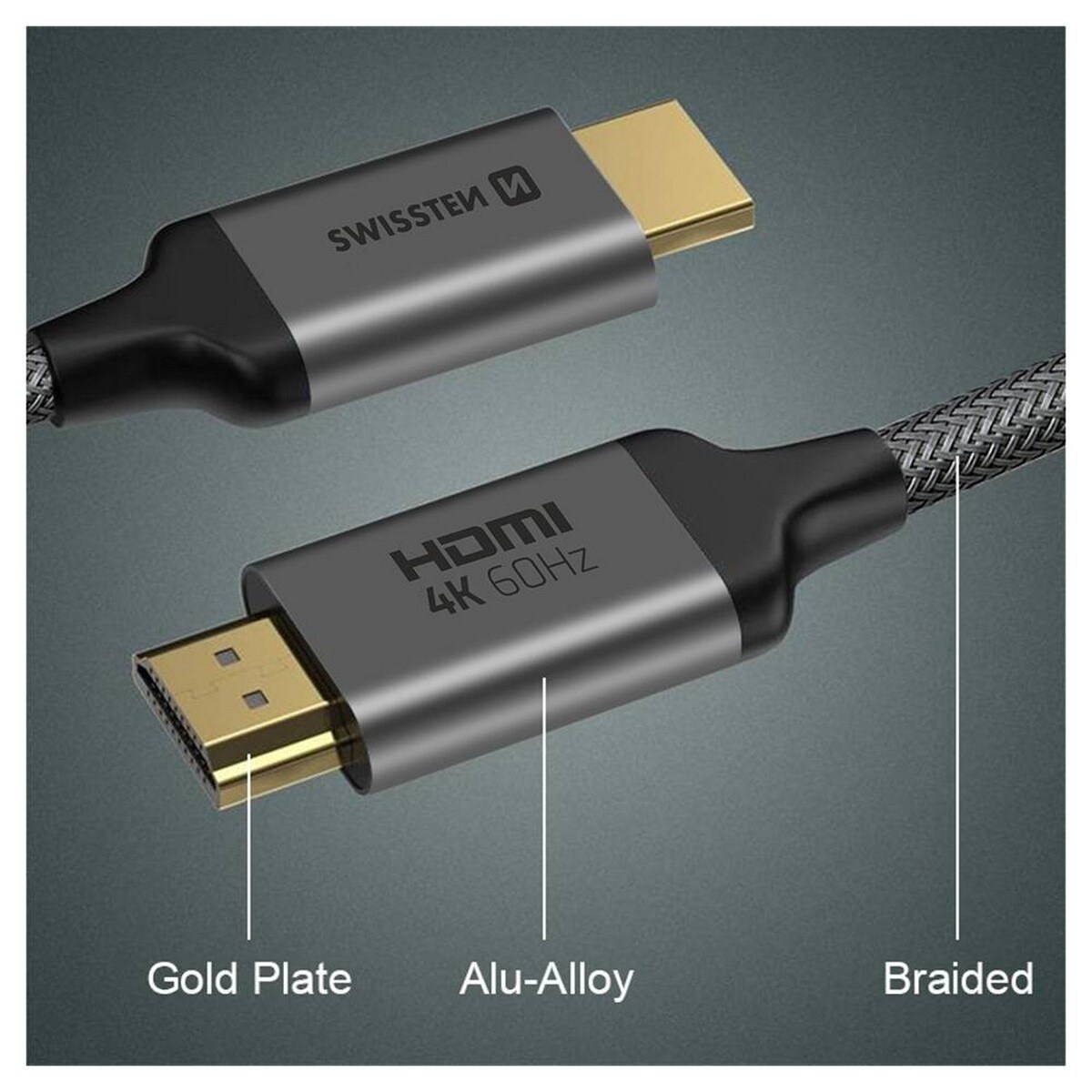 Cabo Swissten HDMI 2.0 Ultra HD 4K 60Hz 1m - Cinza Cinza-2