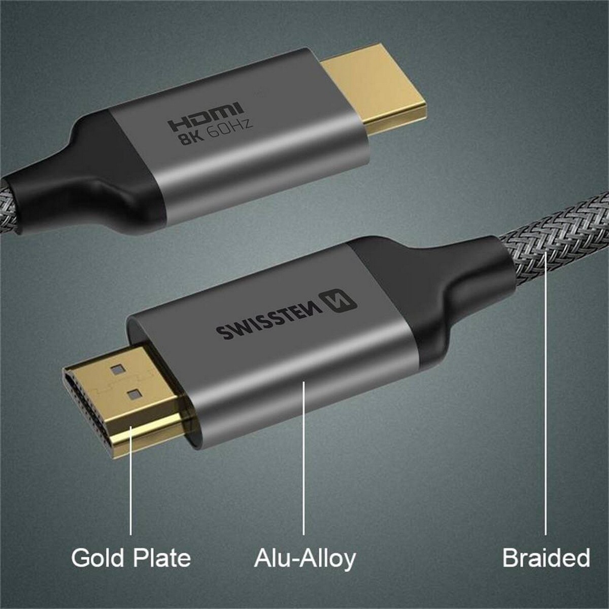 Cabo Swissten HDMI 2.1 Ultra HD 8K 60Hz 2m - Cinzento 3