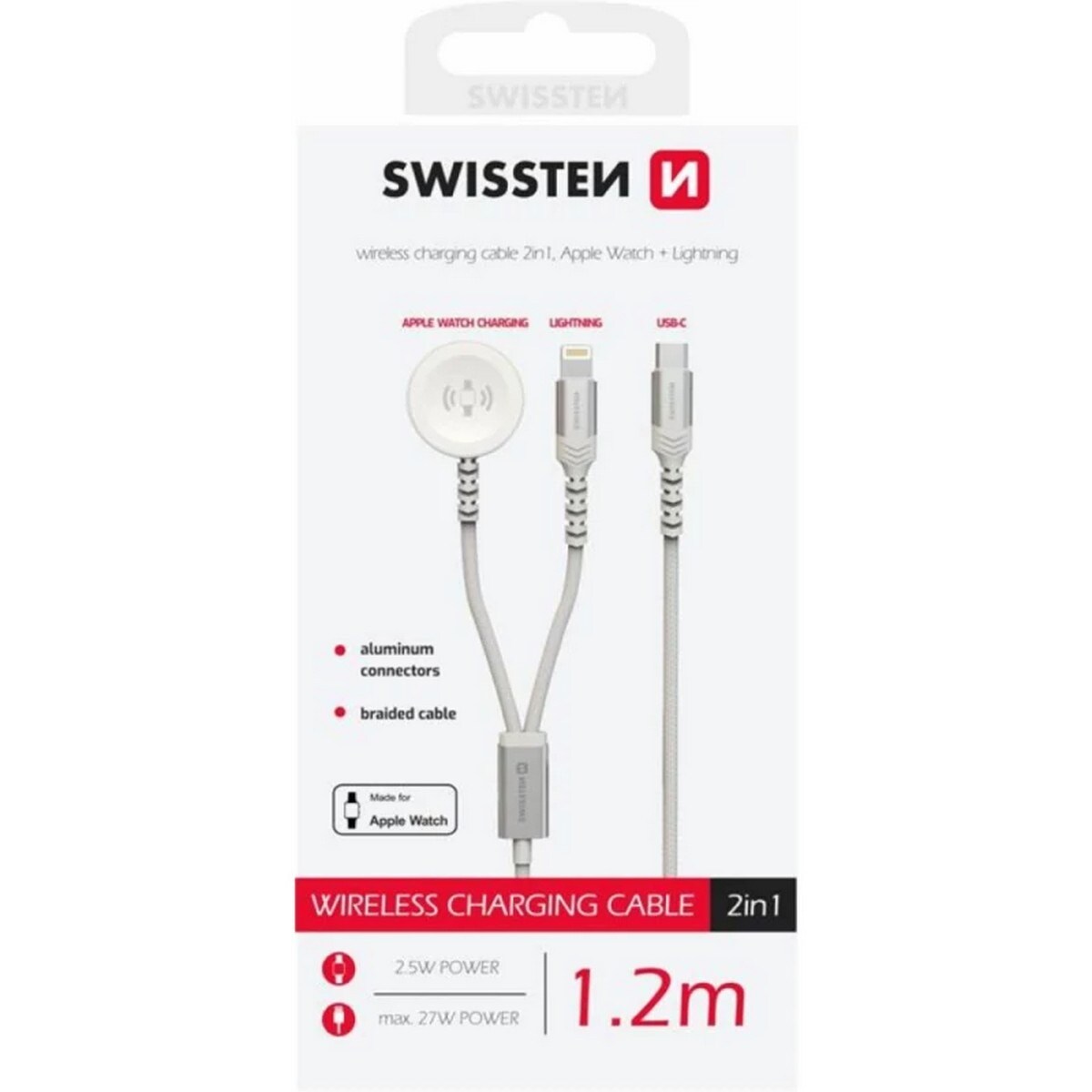 Cabo Swissten 2 em 1 USB-C para Lightning + Apple Watch - Prateado 3
