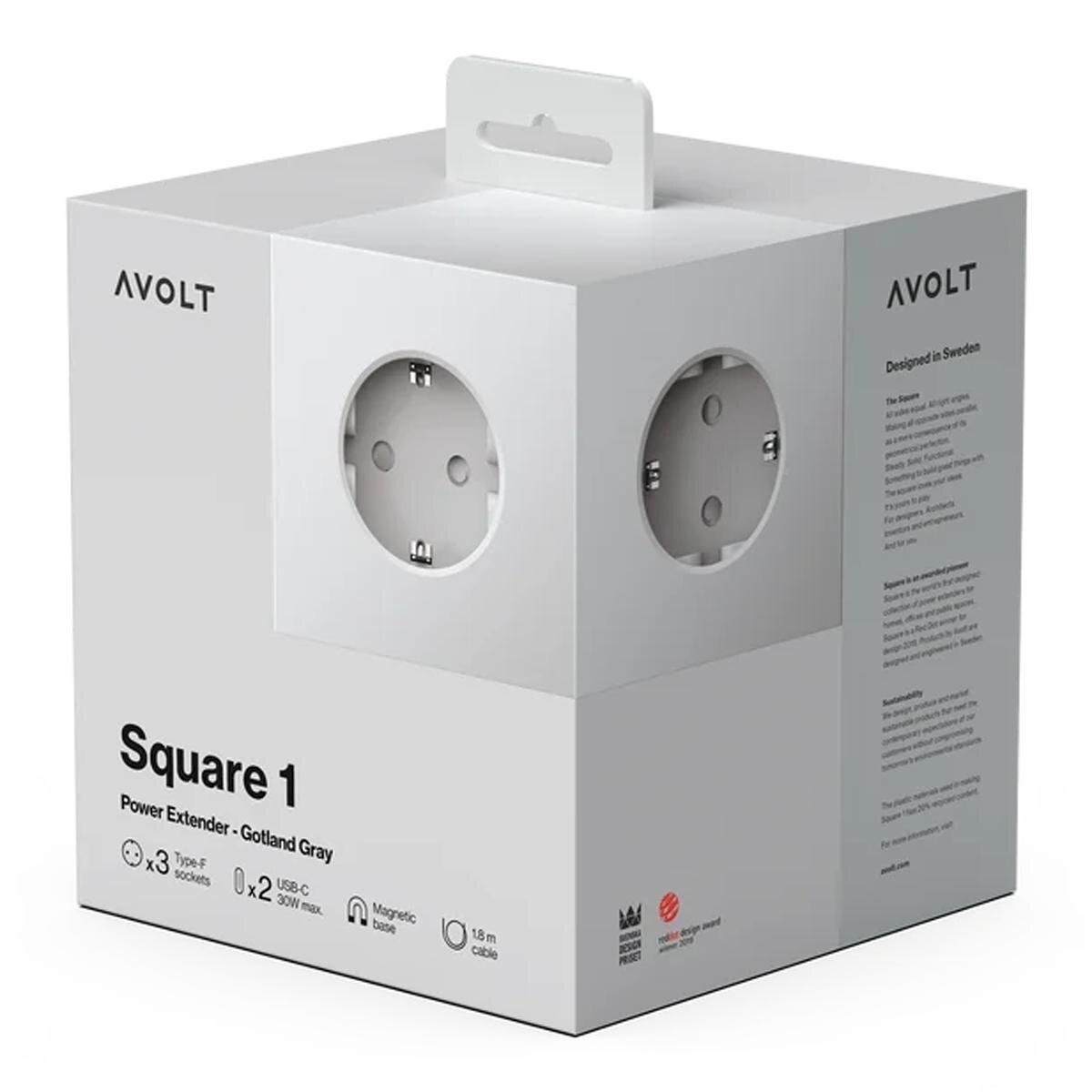 Extensão elétrica quadrada SQ1 com cabo de 1,8 m, 30 W, dupla, 3 tomadas Schuko + 2 USB-C Gotland Gray-2