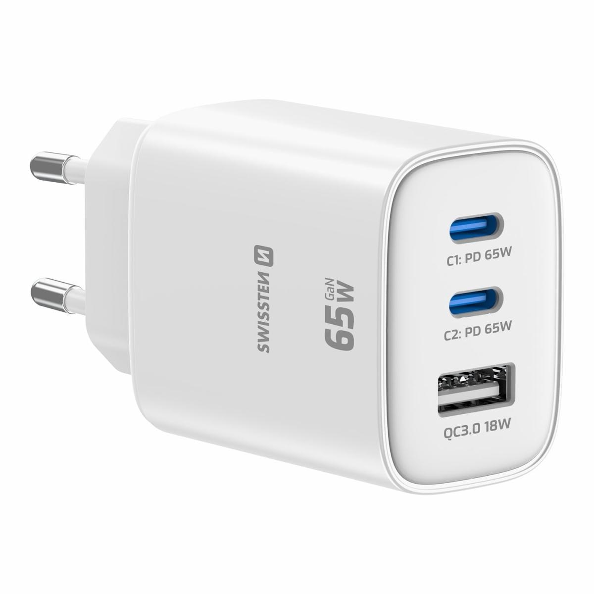 Imagem 0 de Carregador AC 65W Swissten  2xUSB-C, 1xUSB