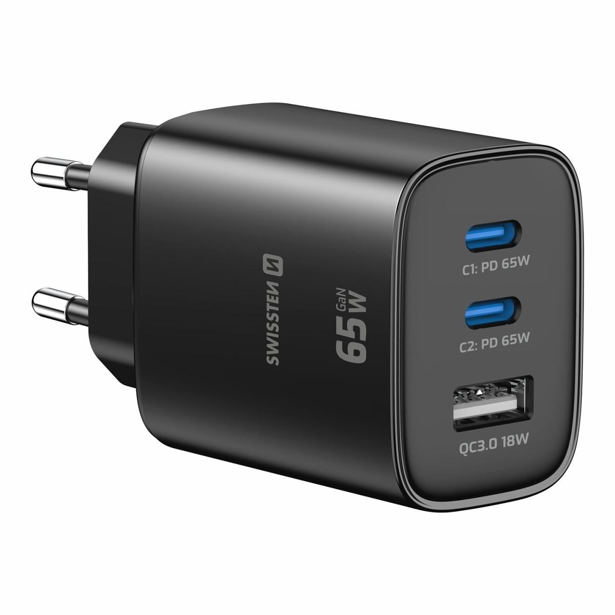 Imagem 0 de Carregador AC 65W Swissten  2xUSB-C, 1xUSB