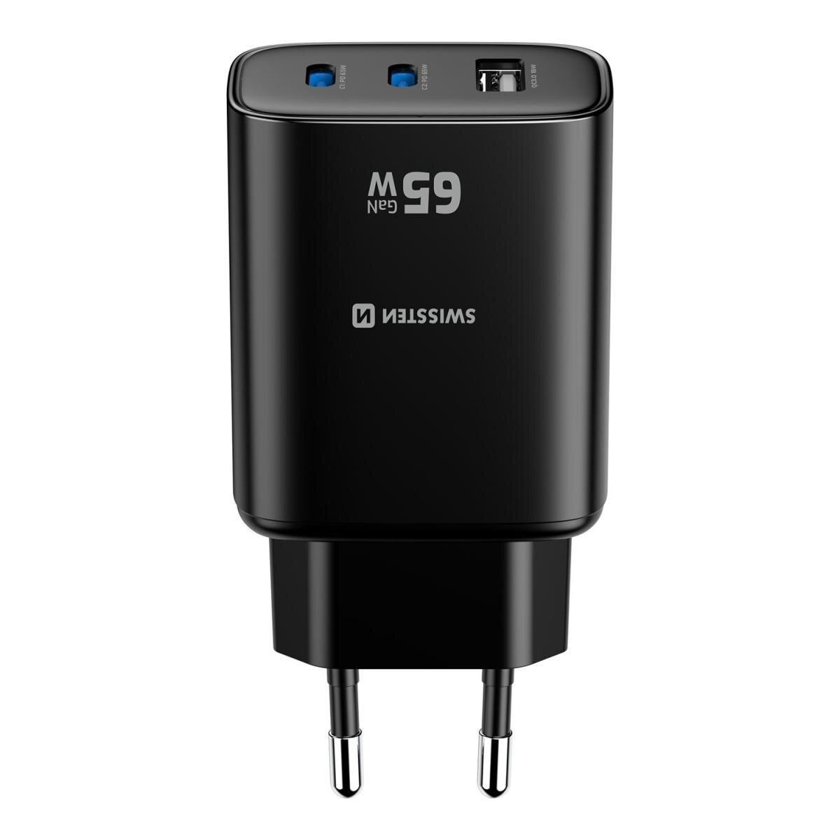 Carregador AC 65W Swissten  2xUSB-C, 1xUSB Preto-2