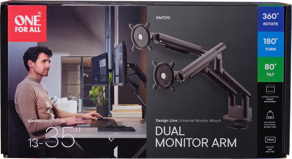 Suporte Universal para 2 Monitores 13"/ 35" One For All DM7210 Preto-9