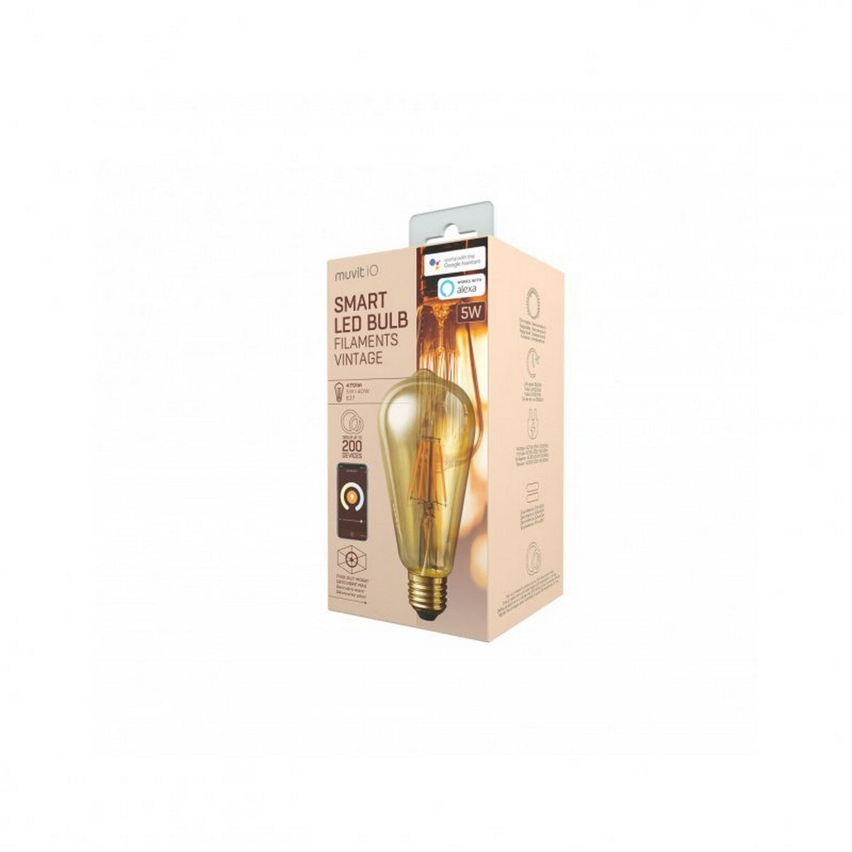Lâmpada Inteligente Filamentos Vintage Edison E27 5W Branco Ambar 3