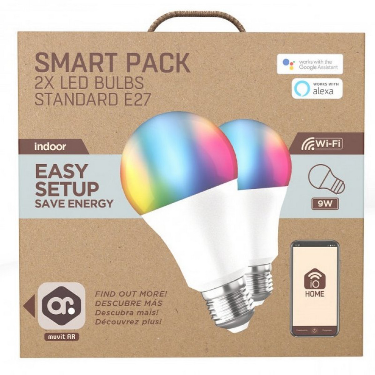 Pack 2 Lâmpadas Inteligente A60, E27, 9W, RGB+Brancos 3