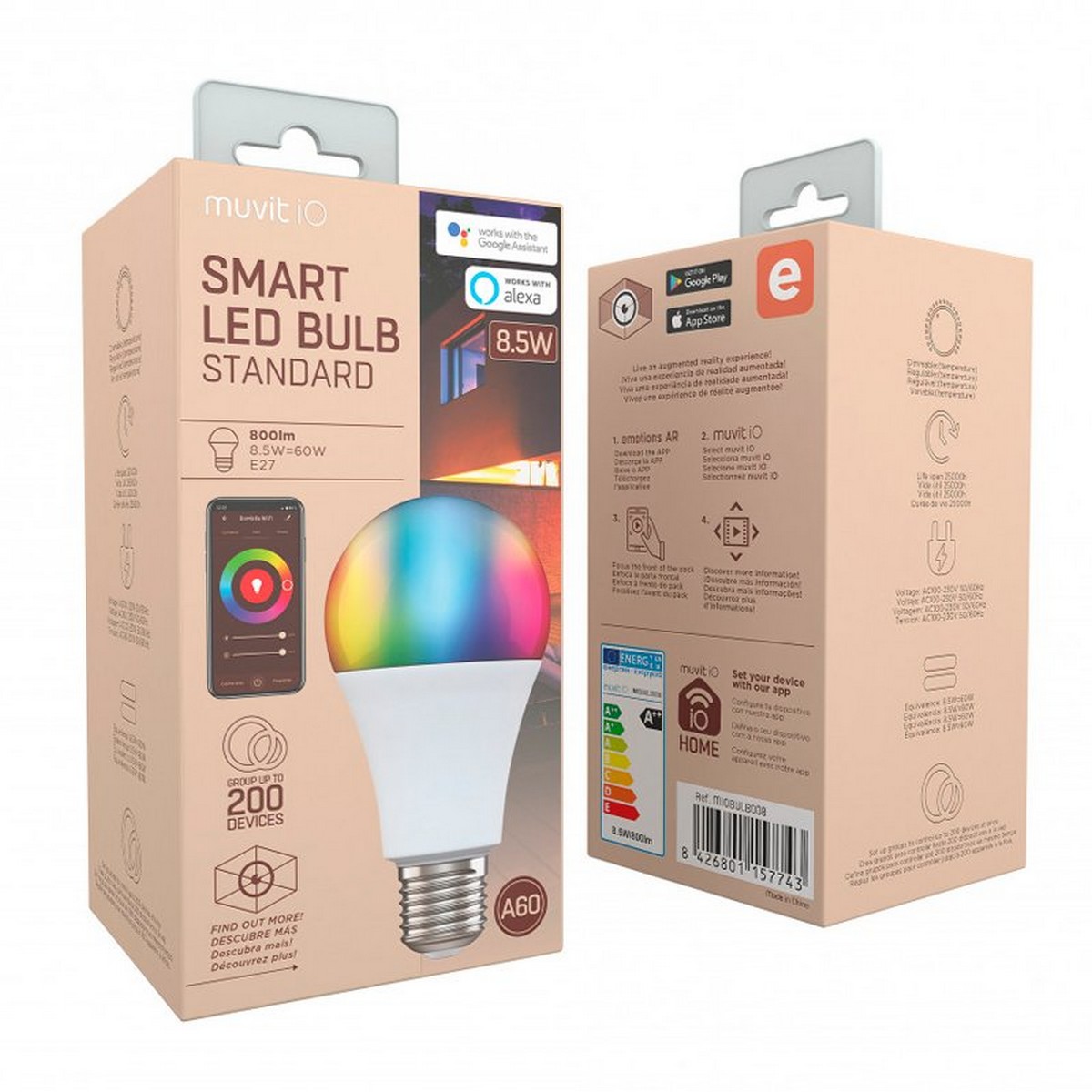 Lâmpada Inteligente A60, E27, 8.5W, RGB+Brancos 3