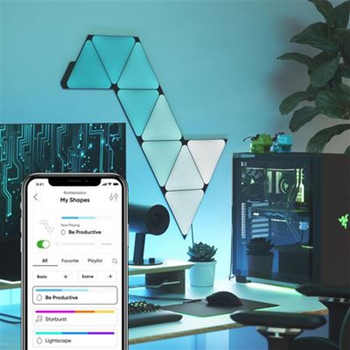 Painéis Luz Nanoleaf Shapes Triangles Starter Kit (9 Uni.) - Preto 3