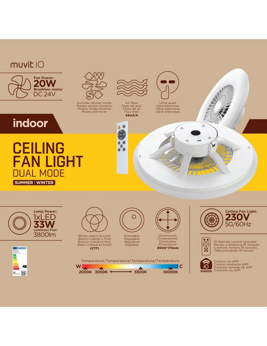 Lâmpada para Teto com Ventilador Muvit WIFI - Branco 7