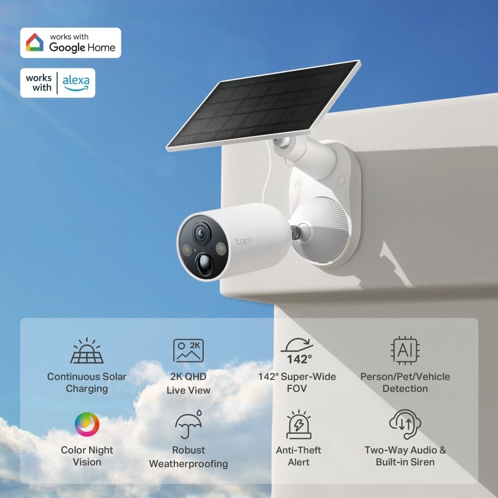 Câmara de Segurança Inteligente Tapo Wi-Fi Interior/Exterior + Painel Solar 2