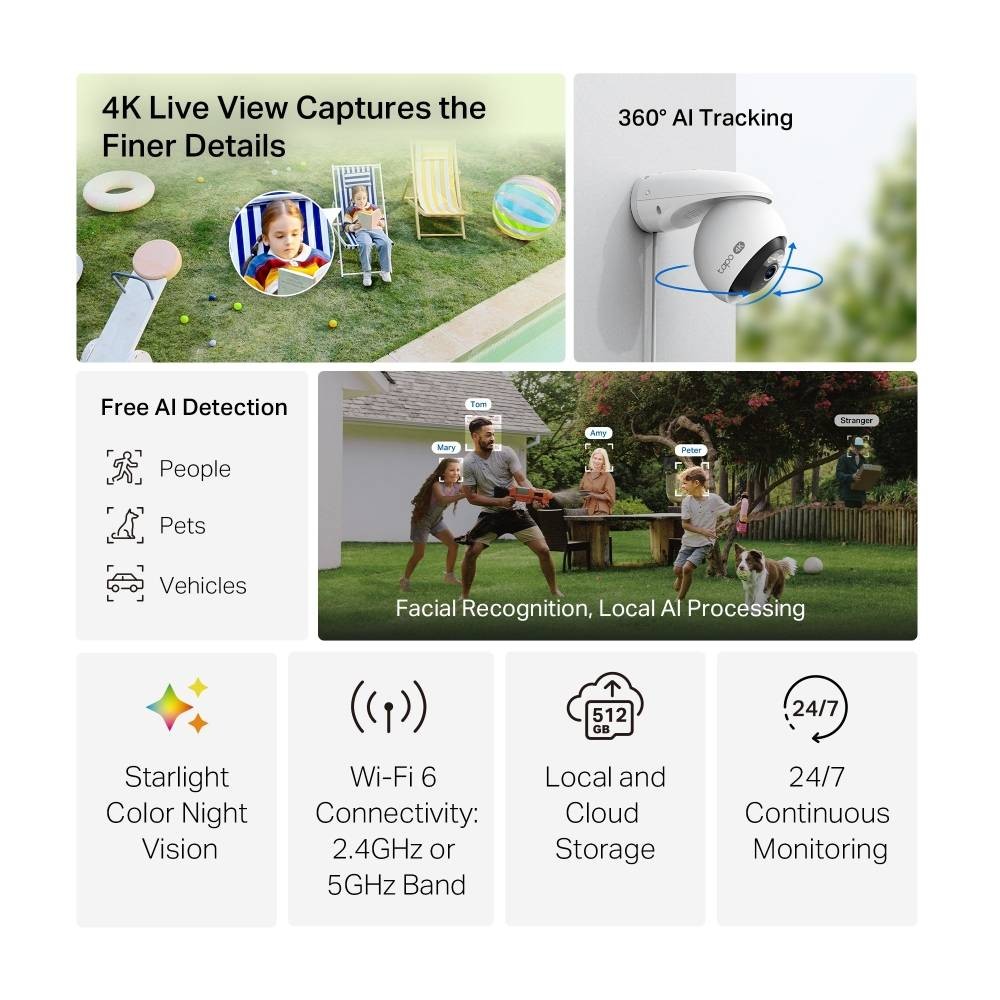 Câmara de Segurança TP-Link Tapo TC46 4K Outdoor IP66 Pan/Tilt Security Wi-Fi 2