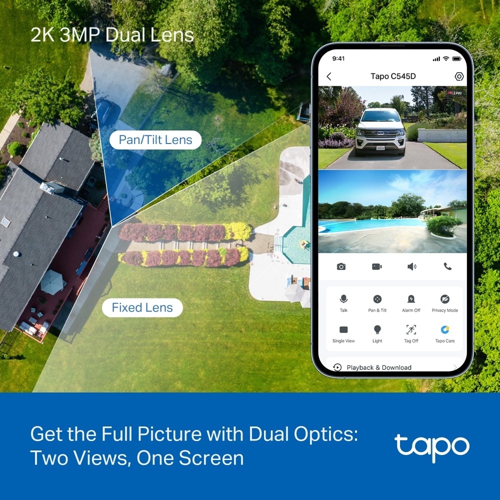 Câmara de Segurança Tapo C545D 2K & 2K Exterior com Lente Dupla e Função Panorâmica e Inclinação Branco-4