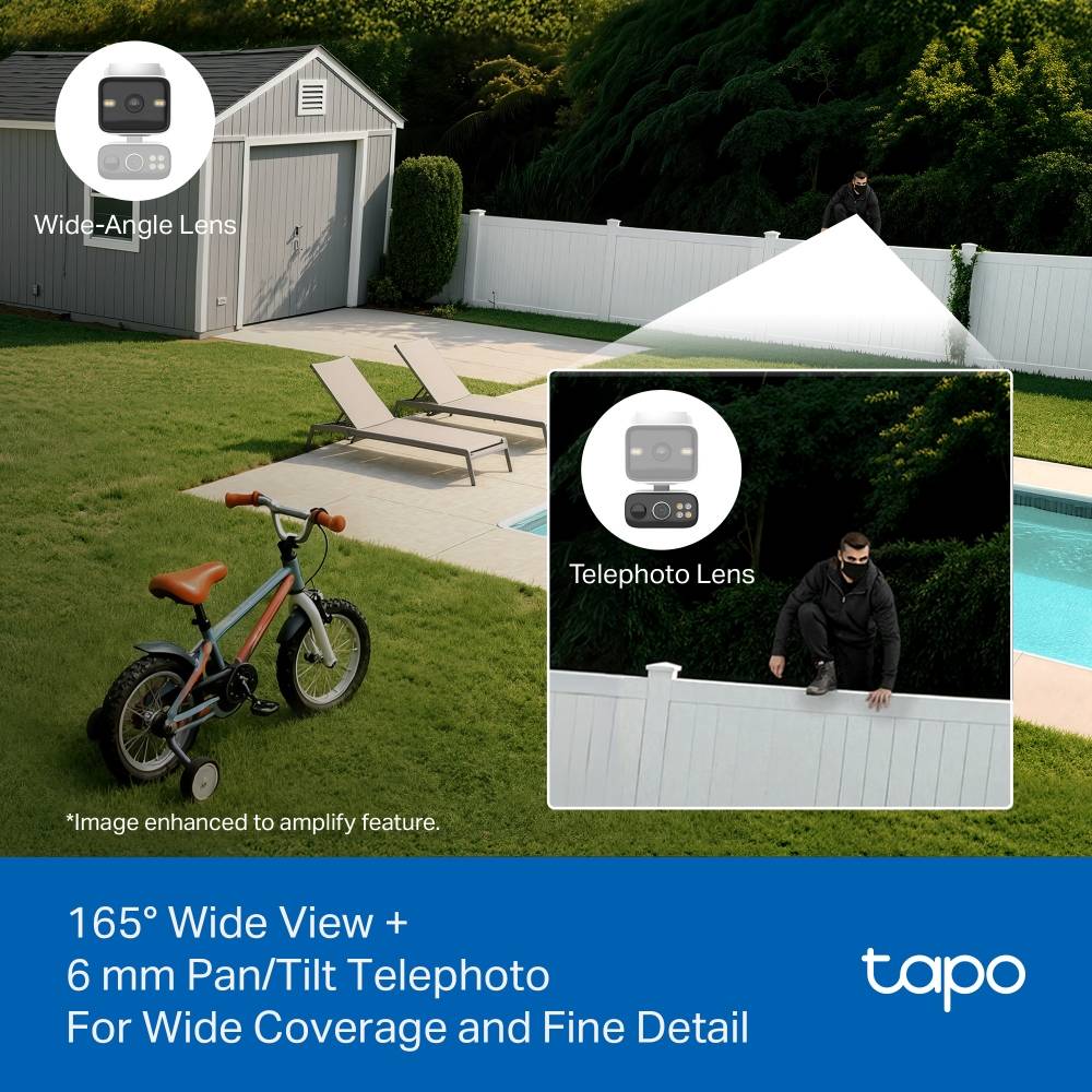 Câmara de Segurança TP-Link Tapo C645D KIT Dual Lens 2K 3MP Pan/Tilt Outdoor IP65 Security Wi-Fi com Bateria + Painel Solar Tapo A20 5