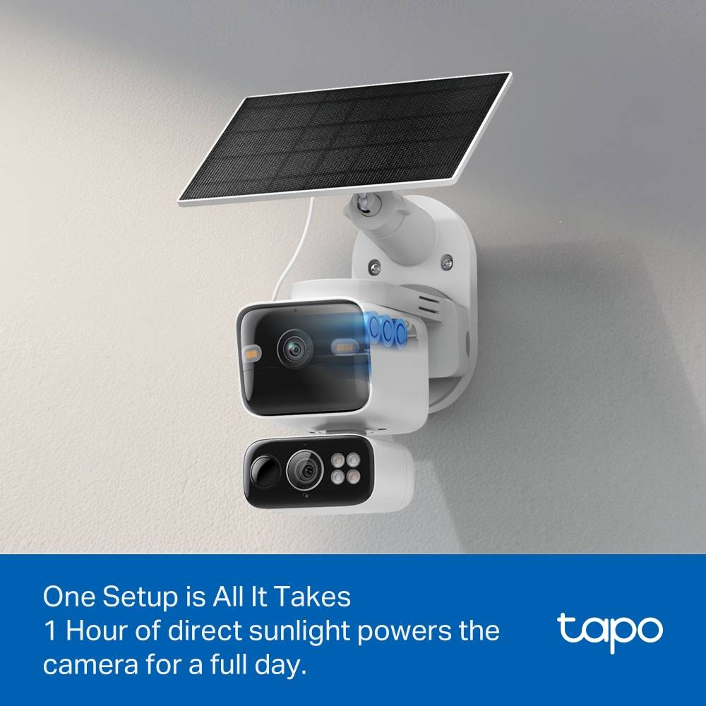 Câmara de Segurança TP-Link Tapo C645D KIT Dual Lens 2K 3MP Pan/Tilt Outdoor IP65 Security Wi-Fi com Bateria + Painel Solar Tapo A20 7