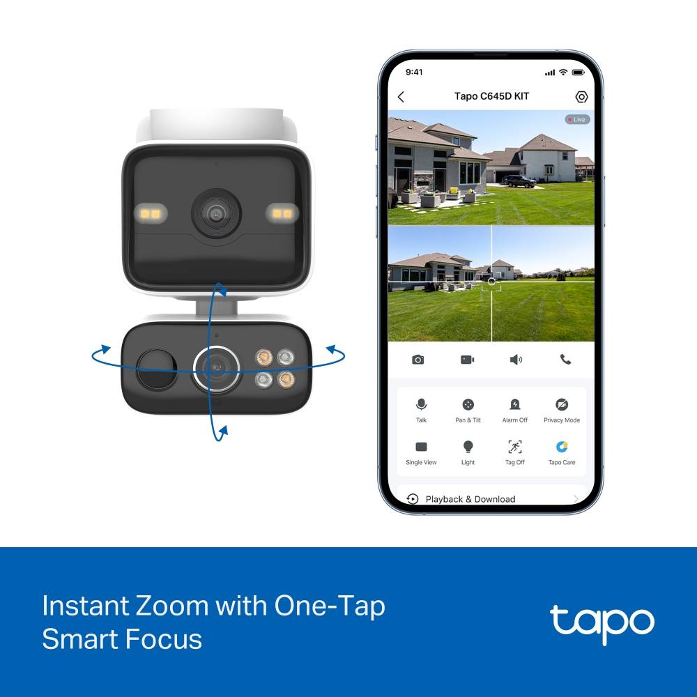 Câmara de Segurança TP-Link Tapo C645D KIT Dual Lens 2K 3MP Pan/Tilt Outdoor IP65 Security Wi-Fi com Bateria + Painel Solar Tapo A20 9