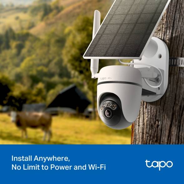 Câmara de Segurança TP-Link Tapo TC90G KIT 2K 3MP Pan/Tilt 4G LTE Outdoor IP65 Security Wi-Fi com Bateria + Painel Solar Tapo A201 4