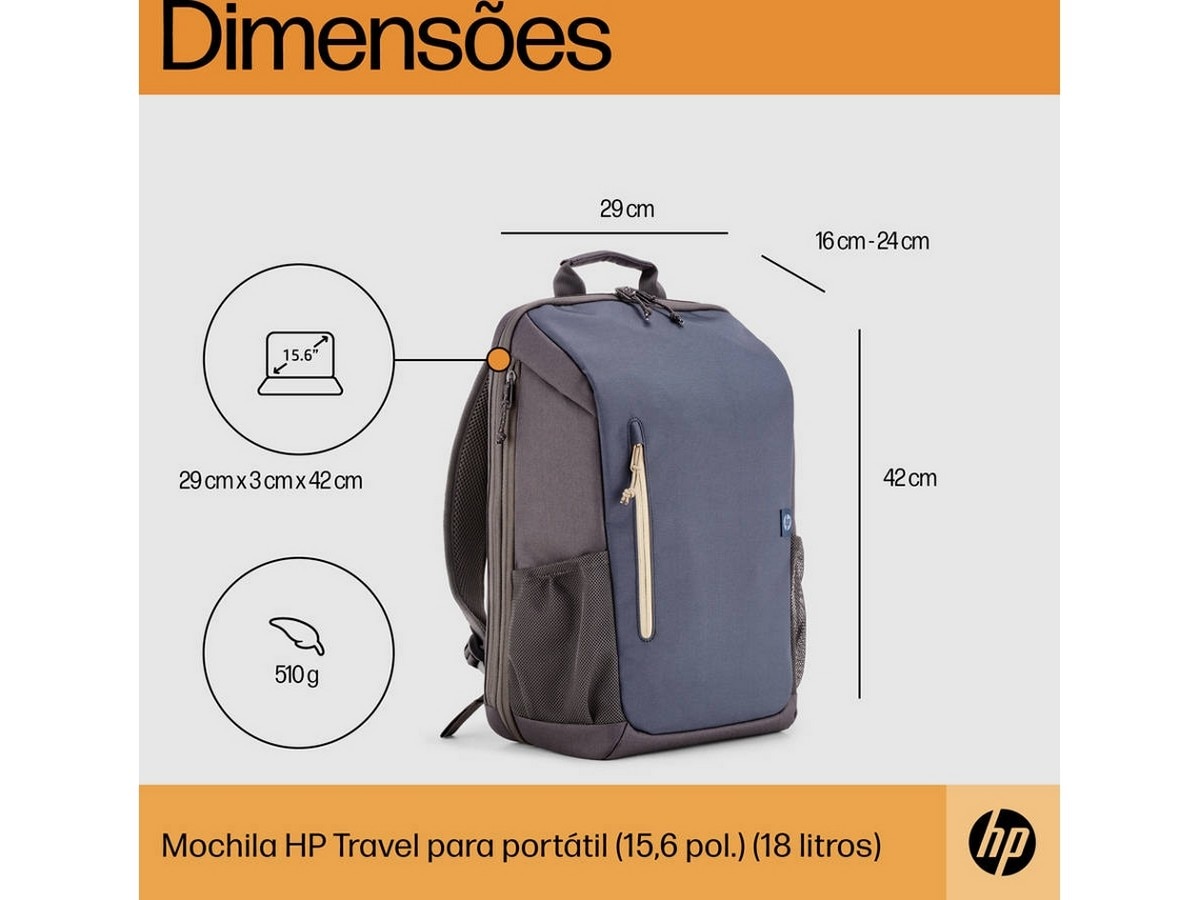 Mochila HP Travel 18L 15.6'' - Preto Azul-2