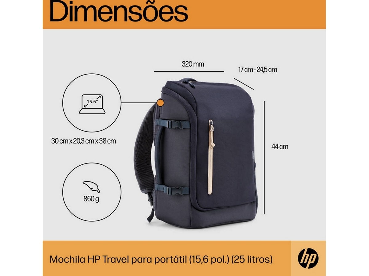 Mochila HP Travel 25L 15.6'' Backpack - Preto Azul-2